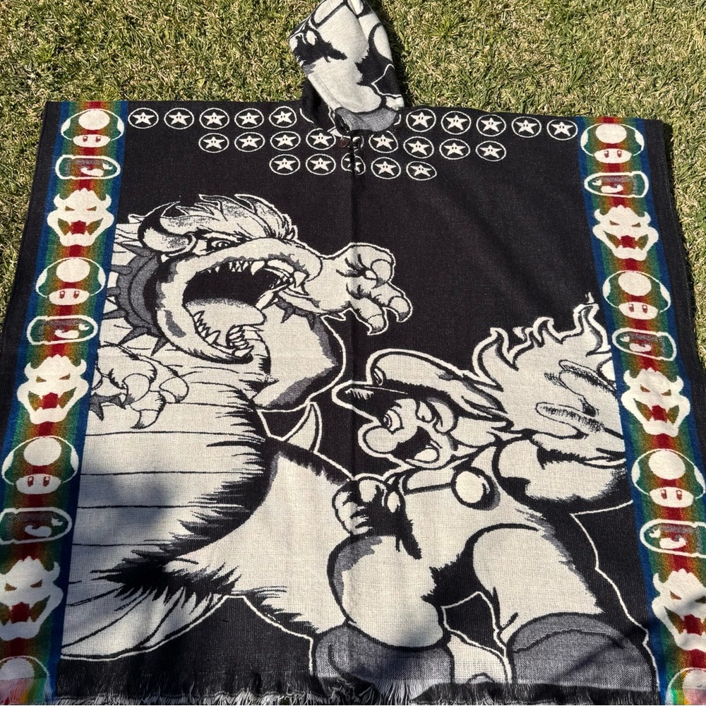 Super Mario adult size alpaca poncho, one size, unisex, hooded poncho